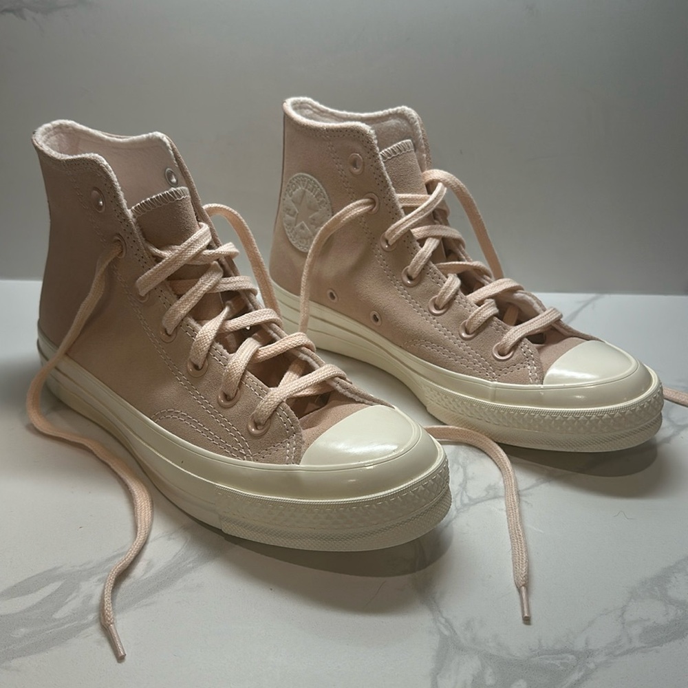 Free People high-top Converse, size 7, NBW, blush pink and cream.